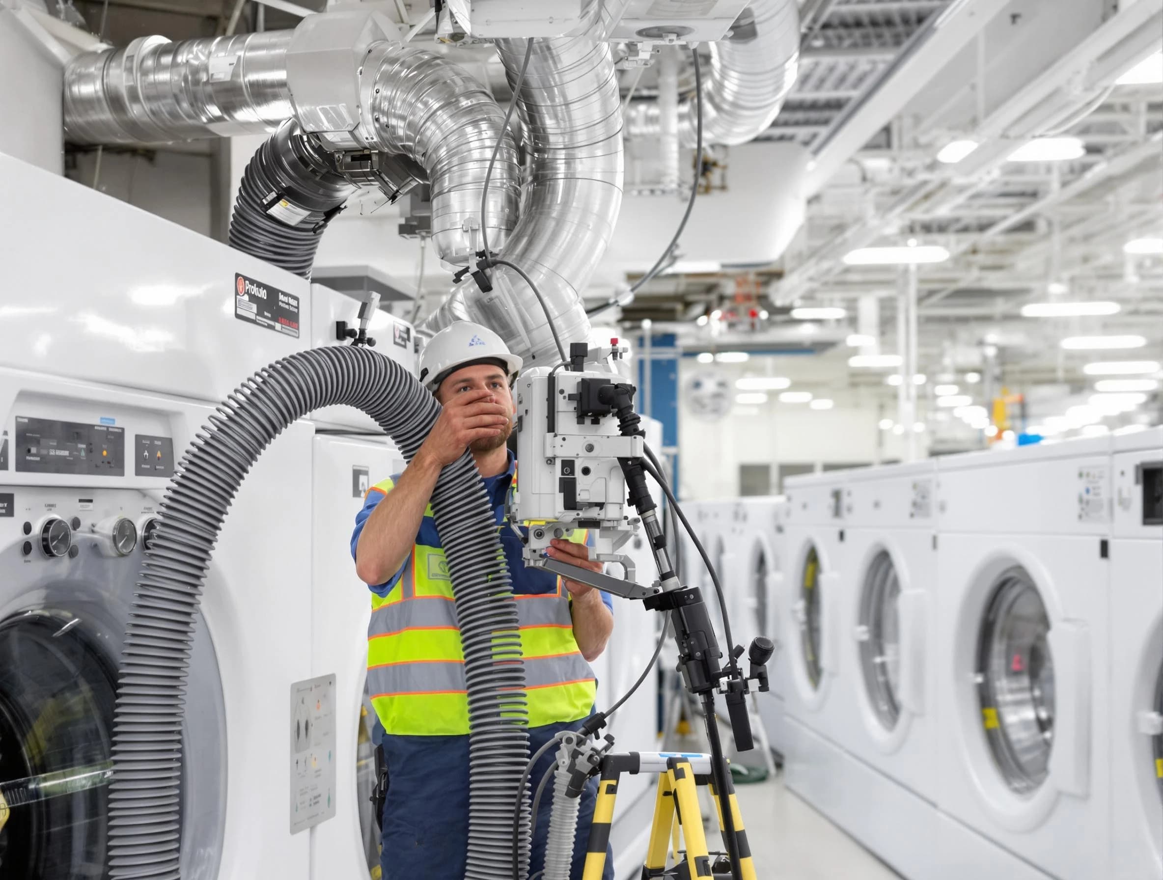 Candler-McAfee Dryer Vent Cleaning team performing commercial-grade dryer vent cleaning at a business facility in Candler-McAfee