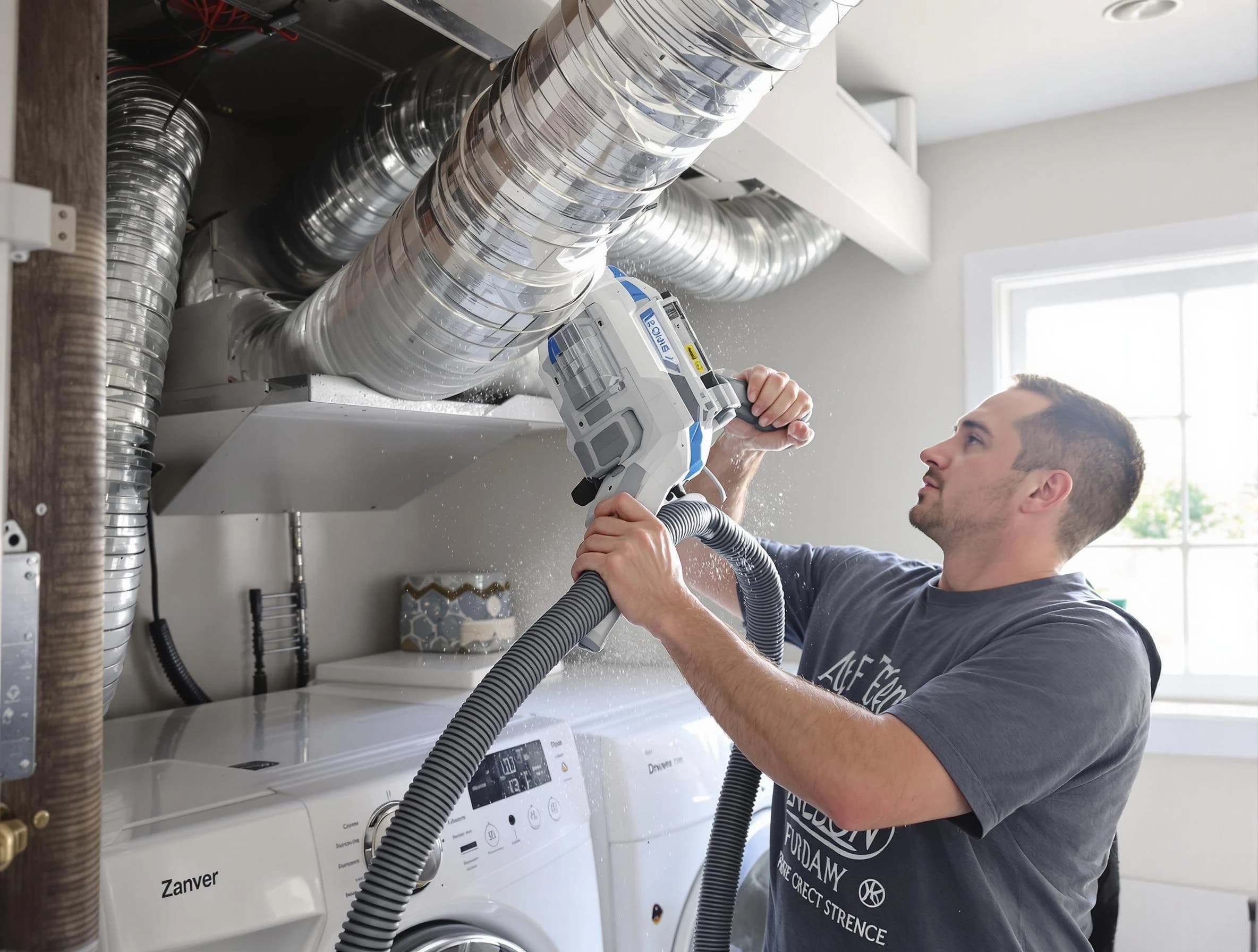 Candler-McAfee Dryer Vent Cleaning specialist cleaning deep within a dryer vent duct system in Candler-McAfee
