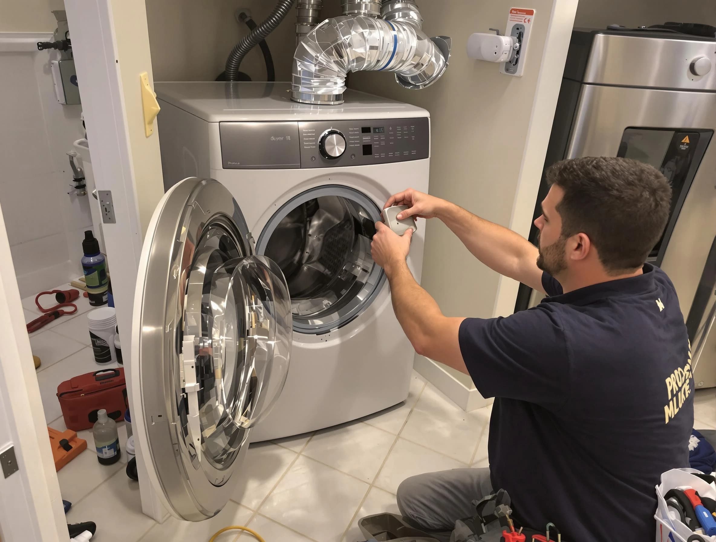 Candler-McAfee Dryer Vent Cleaning technician performing precise dryer vent hose installation in Candler-McAfee