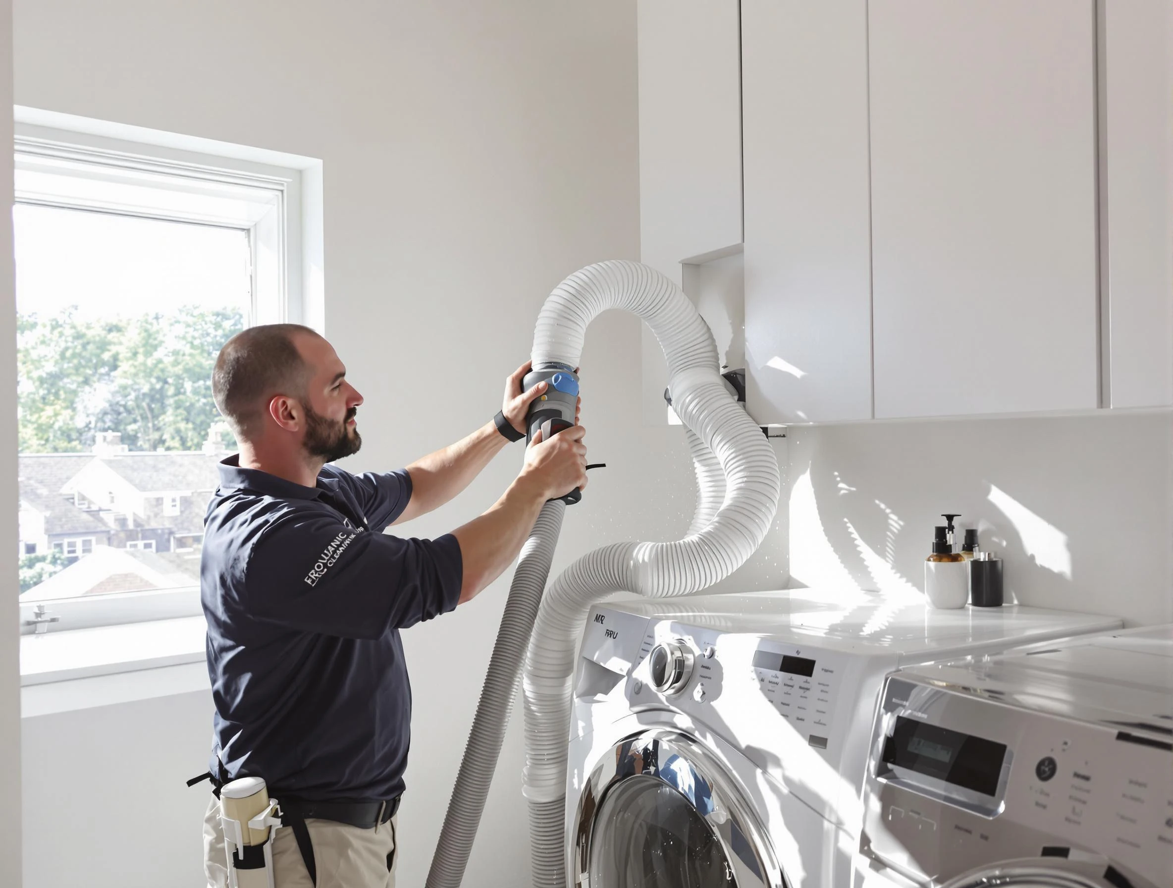 Certified Candler-McAfee Dryer Vent Cleaning technician performing dryer vent cleaning in Candler-McAfee