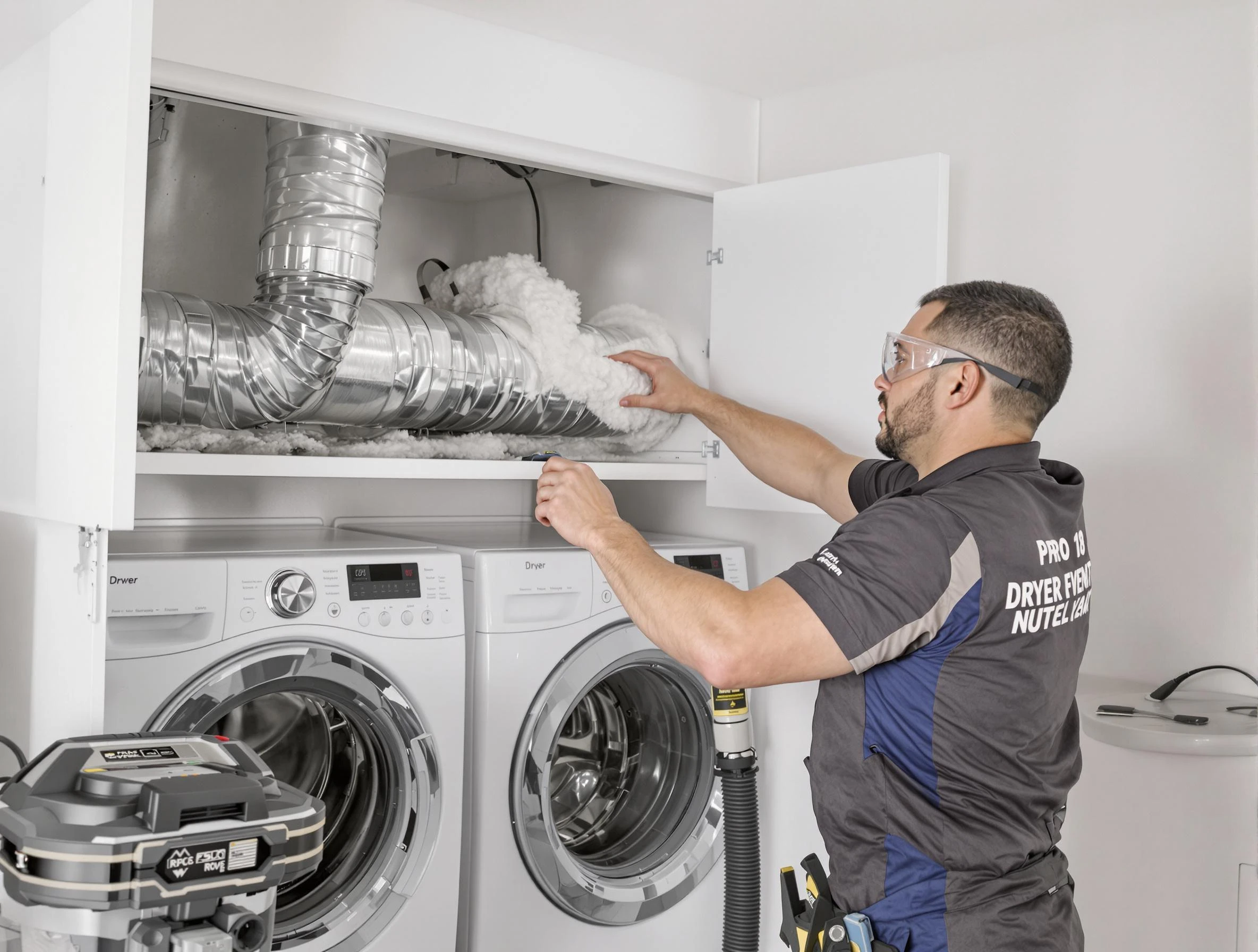 Candler-McAfee Dryer Vent Cleaning certified technician performing specialized gas dryer vent cleaning in Candler-McAfee